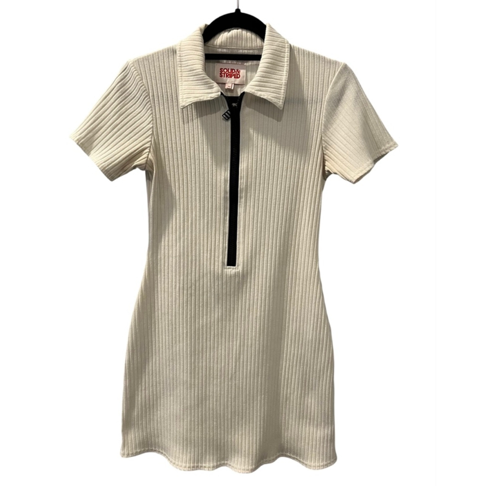 Solid & Striped White Polo Zip Dress Size Medium Ribbed Short Sleeves Casual